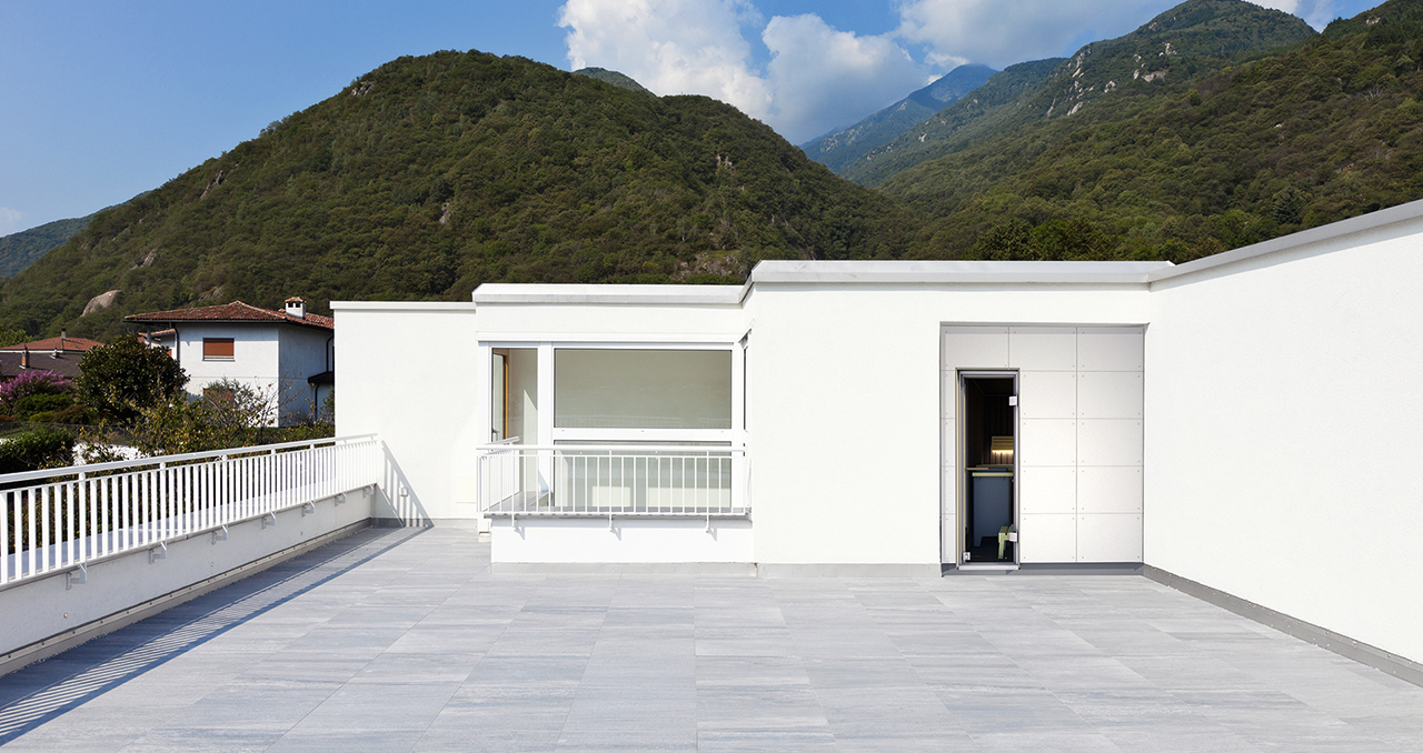 large terrace of a modern white house